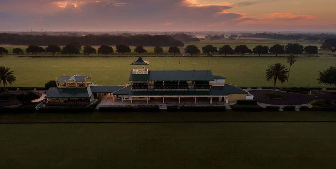 The Villages Polo stadium at sunset